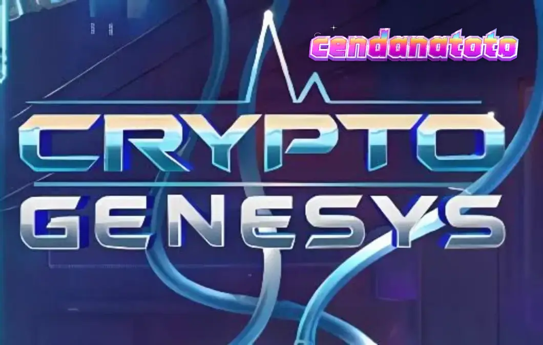 Tampilan futuristik neon dari slot Crypto Genesys dengan simbol kripto